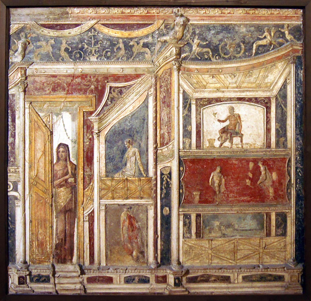 VI.9.2 Pompeii. Room 8, from top of east wall in tablinum, stucco relief decoration found 30th October 1829.
Now in Naples Archaeological Museum. Inventory number 9595. Photo courtesy of Giuseppe Ciaramella, taken December 2019.