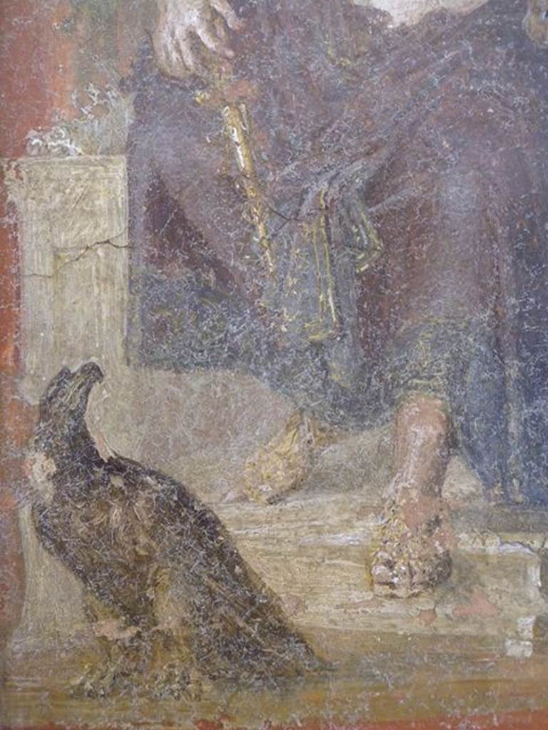 VI.9.6 Pompeii. Found on 18th June 1828. Room 3. Atrium. Wall painting of Zeus or Giove sitting. Detail of the eagle. Now in Naples Archaeological Museum. Inventory number 9551.