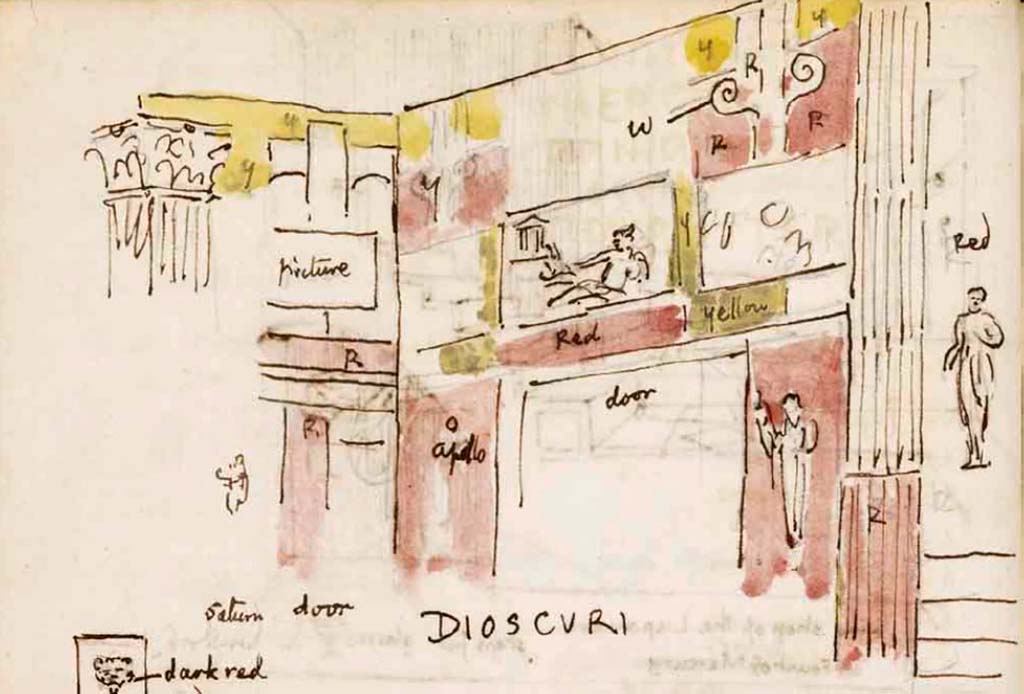 VI.9.6 Pompeii. c.1830. Room 4, area on south side of atrium, leading to peristyle., a drawing by Gell from his sketchbook.
See Gell, W. Sketchbook of Pompeii, c.1830.
See book from Van Der Poel Campanian Collection on Getty website http://hdl.handle.net/10020/2002m16b425