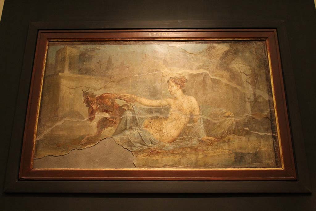 VI.9.6 Pompeii. July 2017. Found on 1st July 1828. Pan and Hermaphrodite. Found over the entrance to the big peristyle, on the south wall.
Now in Naples Archaeological Museum. Inventory number 27700.
Foto Annette Haug, ERC Grant 681269 DÉCOR.