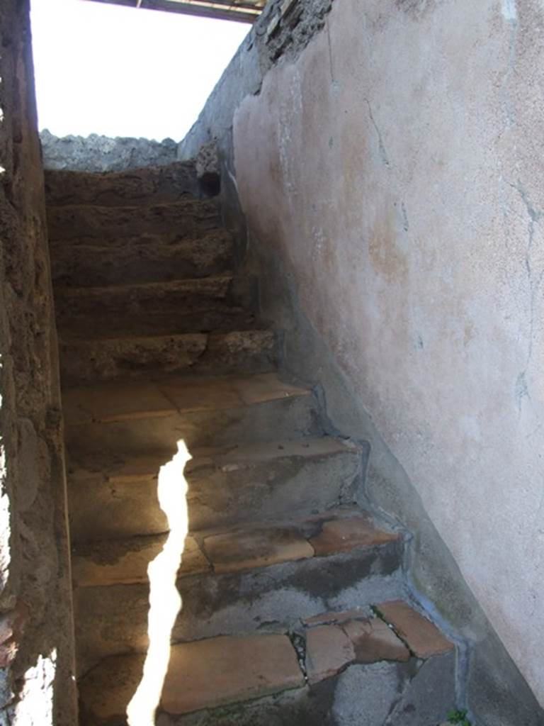 VI.9.6 Pompeii. March 2009. Room 10. Corridor. Stairs to upper floor on north wall of corridor.