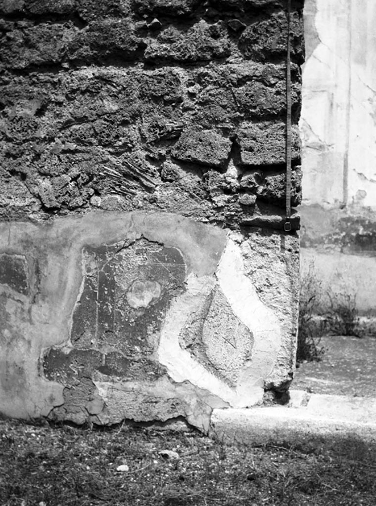 VI.9.6 Pompeii. W.817.
Room 3, remains of painted decoration on west side of doorway to room 14, on north-west side of atrium.
Photo by Tatiana Warscher. Photo © Deutsches Archäologisches Institut, Abteilung Rom, Arkiv.