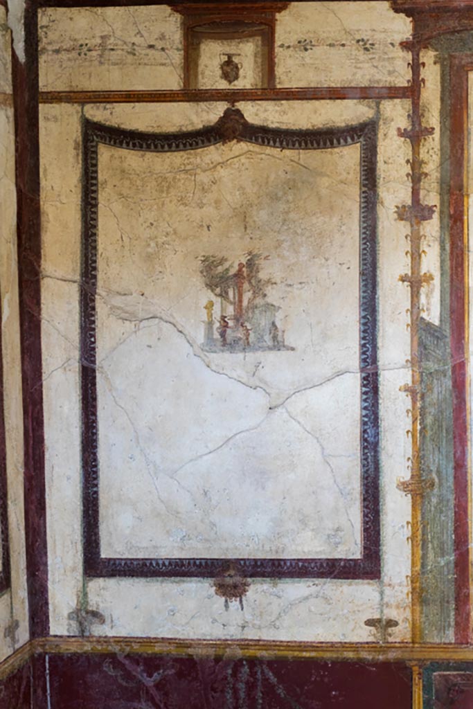 VI.9.6 Pompeii. January 2023.
Room 21, side panel from south end of west wall. Photo courtesy of Johannes Eber.