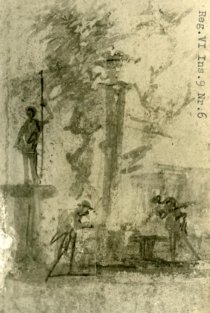 VI.9.6 Pompeii. Pre-1937-39. Room 21, north panel of west wall.
Photo courtesy of American Academy in Rome, Photographic Archive. Warsher collection no. 1672.