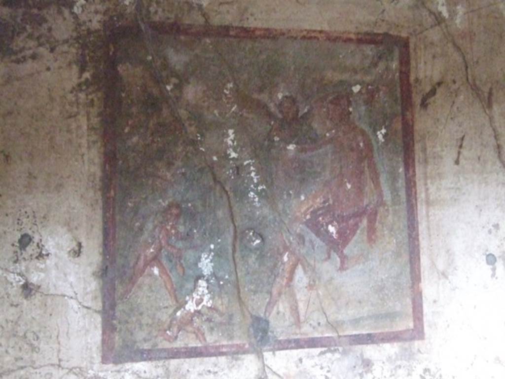 VI.10.1 Pompeii. March 2009. Rear room on south side. North wall. Wall painting of Venus Pescatrice with three cupids and angel.