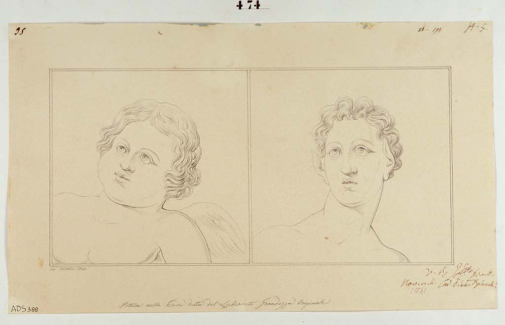 VI.11.10 Pompeii. Drawing by Giuseppe Abbate, 1841, of head of a Cupid and Satyr from upper wall of alcove in cubiculum 46.
Now in Naples Archaeological Museum. Inventory number ADS 388.
Photo © ICCD. https://www.catalogo.beniculturali.it
Utilizzabili alle condizioni della licenza Attribuzione - Non commerciale - Condividi allo stesso modo 2.5 Italia (CC BY-NC-SA 2.5 IT)
http://www.catalogo.beniculturali.it
Utilizzabili alle condizioni della licenza Attribuzione - Non commerciale - Condividi allo stesso modo 2.5 Italia (CC BY-NC-SA 2.5 IT)