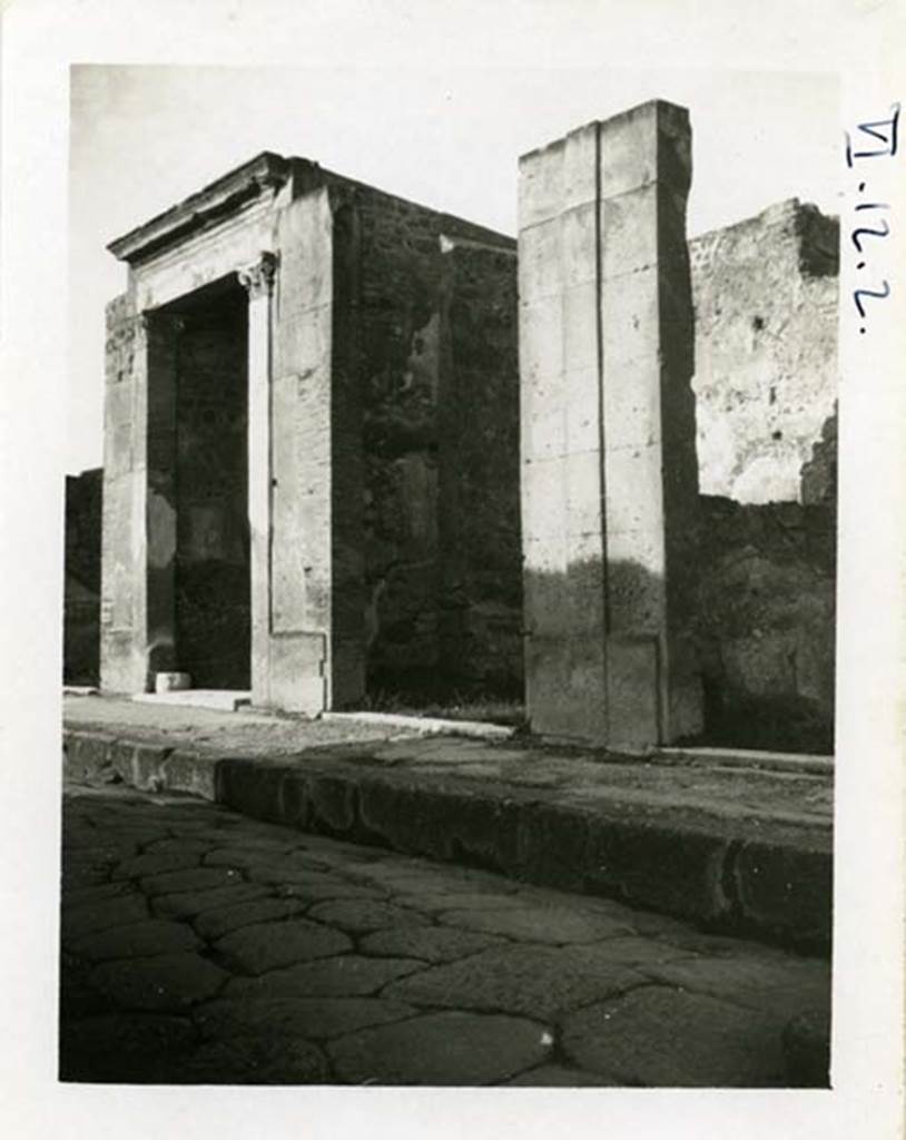 VI.12.2 Pompeii. pre-1937-39. Looking north-west on Via della Fortuna towards the entrance doorway. Photo courtesy of American Academy in Rome, Photographic Archive. Warsher collection no. 1415b