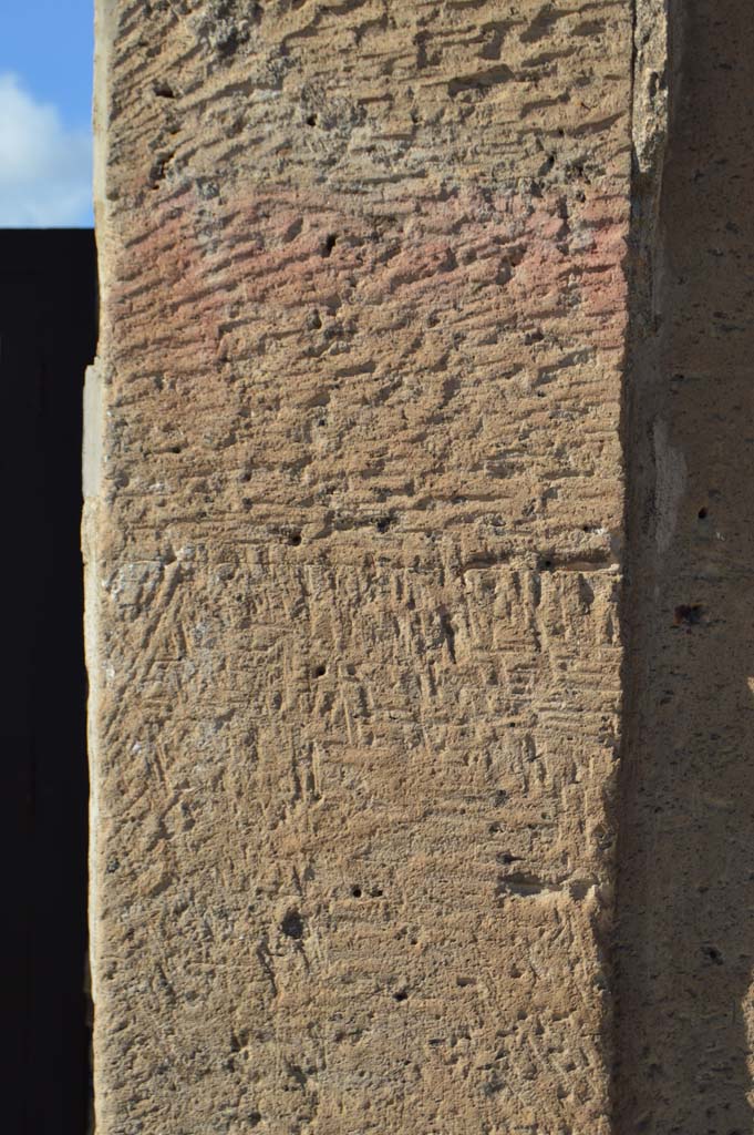VI.12.2 Pompeii. March 2019. Detail from pilaster on east (right) side of entrance doorway.
Foto Taylor Lauritsen, ERC Grant 681269 DÉCOR