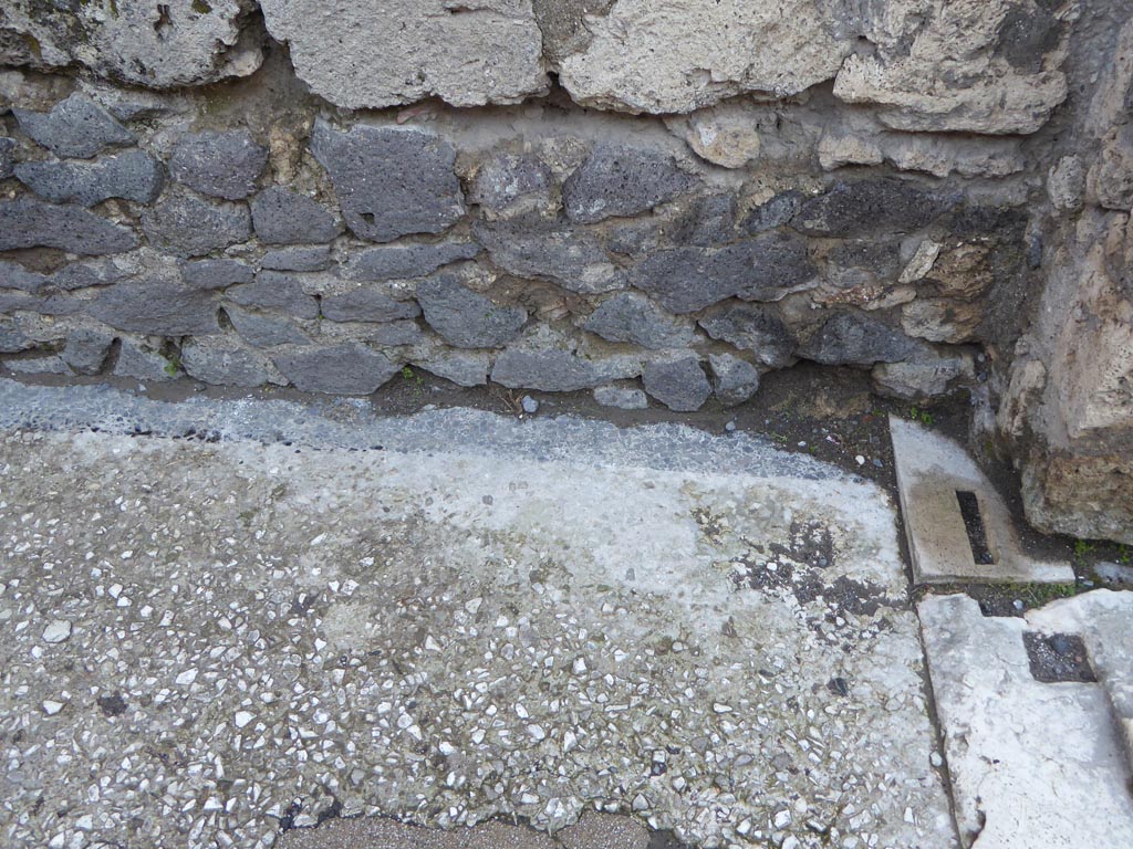 VI.12.2 Pompeii. January 2017. Room 35, detail of flooring and doorway threshold near east wall.
Foto Annette Haug, ERC Grant 681269 DÉCOR.