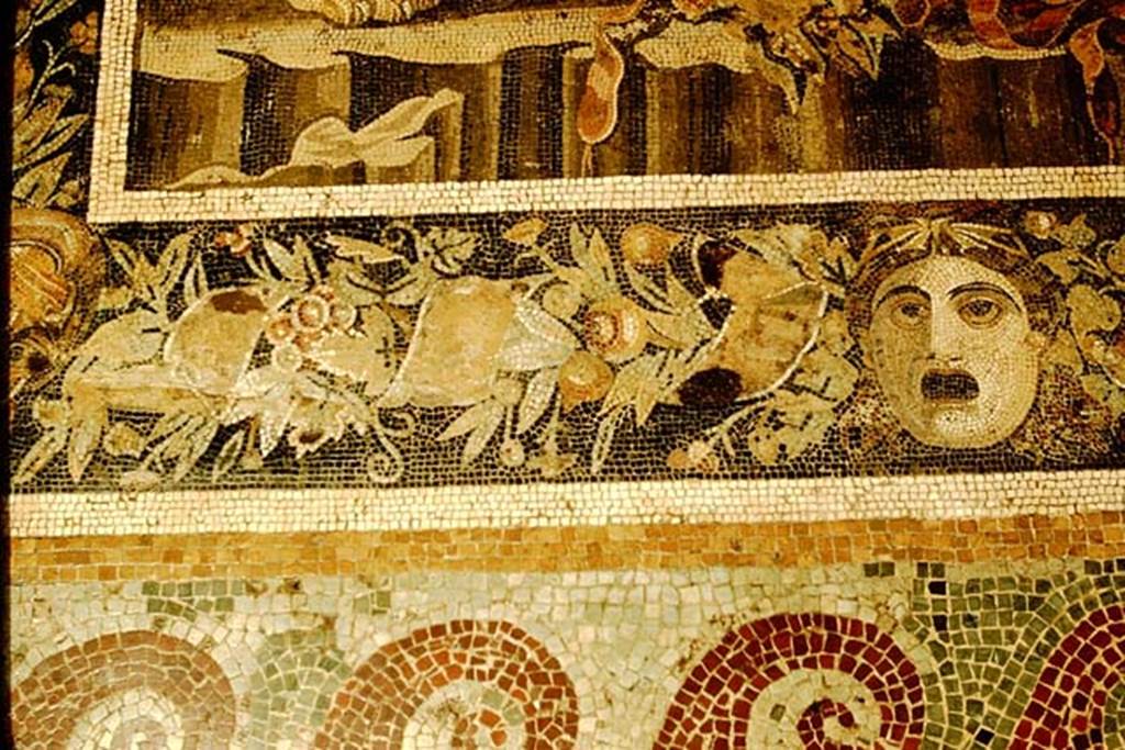 VI.12.2 Pompeii. 1957. Detail from border of mosaic of the child Dionysus astride an animal.
Photo by Stanley A. Jashemski.
Source: The Wilhelmina and Stanley A. Jashemski archive in the University of Maryland Library, Special Collections (See collection page) and made available under the Creative Commons Attribution-Non Commercial License v.4. See Licence and use details.
J57f0534