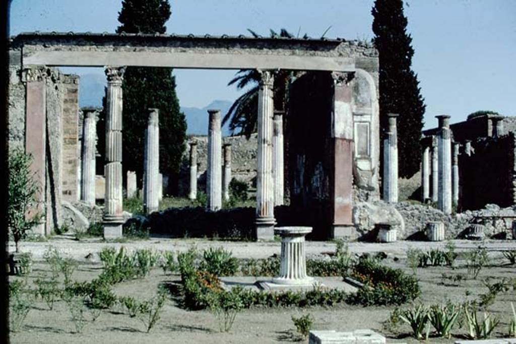 VI.12.2 Pompeii. 1968. Looking north from first peristyle garden across exedra to rear peristyle. Photo by Stanley A. Jashemski.
Source: The Wilhelmina and Stanley A. Jashemski archive in the University of Maryland Library, Special Collections (See collection page) and made available under the Creative Commons Attribution-Non Commercial License v.4. See Licence and use details.
J68f1248