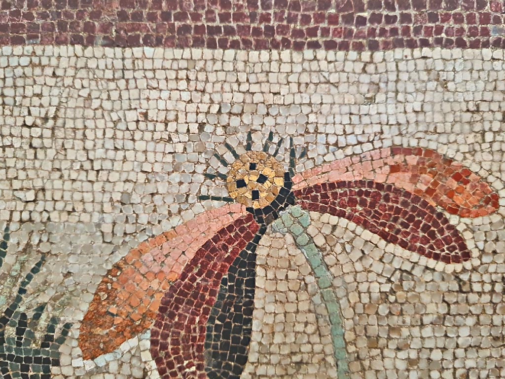 VI.12.2 Pompeii. September 2024. Detail of Nilotic fauna/aquatic plant from Nilotic mosaic. Photo courtesy of Giuseppe Ciaramella.