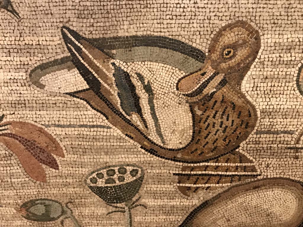 VI.12.2 Pompeii. April 2019.
Detail from mosaic threshold found at the open front of the broad exedra, between the columns in front of the Alexander mosaic, on 24th October 1831.
Photo courtesy of Rick Bauer.