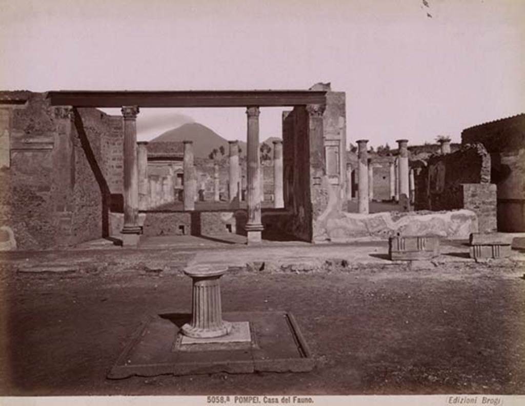 VI.12.2 Pompeii. Undated Albumen photo (Brogi) 5058a E.B. Looking north from first garden across exedra to rear peristyle. Photo courtesy of Rick Bauer.
