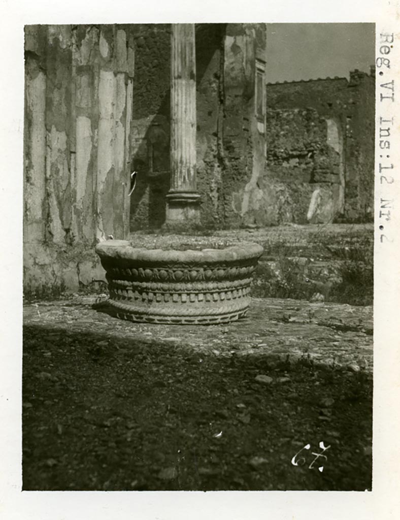 VI.12.2 Pompeii. pre-1937-39. Decorated stonework.
Photo courtesy of American Academy in Rome, Photographic Archive. Warsher collection no. 67.