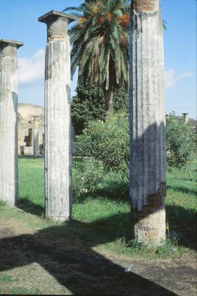 VI.12.2 Pompeii. October 1992. Detail of columns in south-west corner of rear peristyle.
Photo by Louis Méric courtesy of Jean-Jacques Méric.