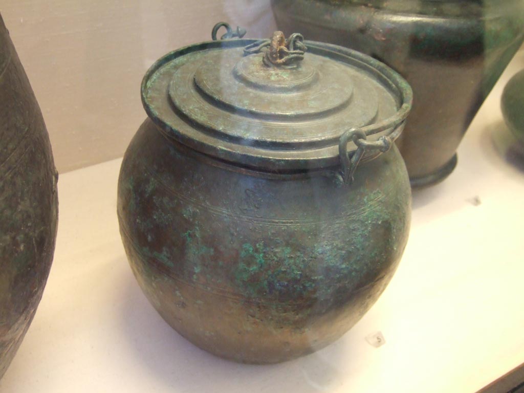 Secchia con coperchio (bucket with lid) found in VI.14.21/22.
Now in Naples Archaeological Museum. Inventory number 110745.