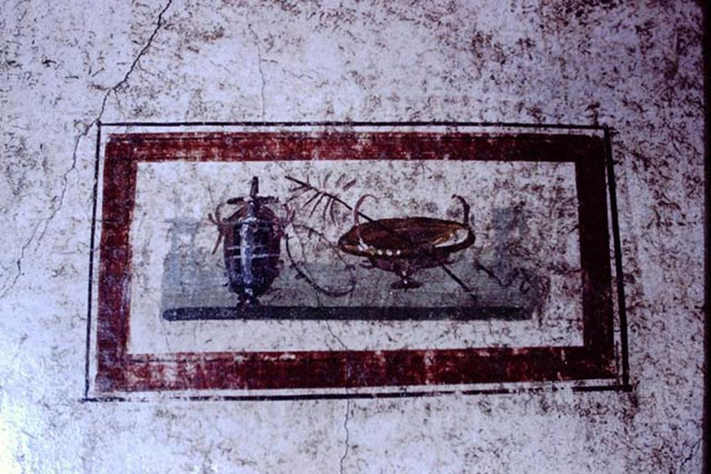 VI.15.1 Pompeii. 1966. Painted panel from small room on north side of atrium. Photo by Stanley A. Jashemski.
Source: The Wilhelmina and Stanley A. Jashemski archive in the University of Maryland Library, Special Collections (See collection page) and made available under the Creative Commons Attribution-Non Commercial License v.4. See Licence and use details. J66f0307
According to Wilhelmina’s notes, this came from the north panel of the west wall.