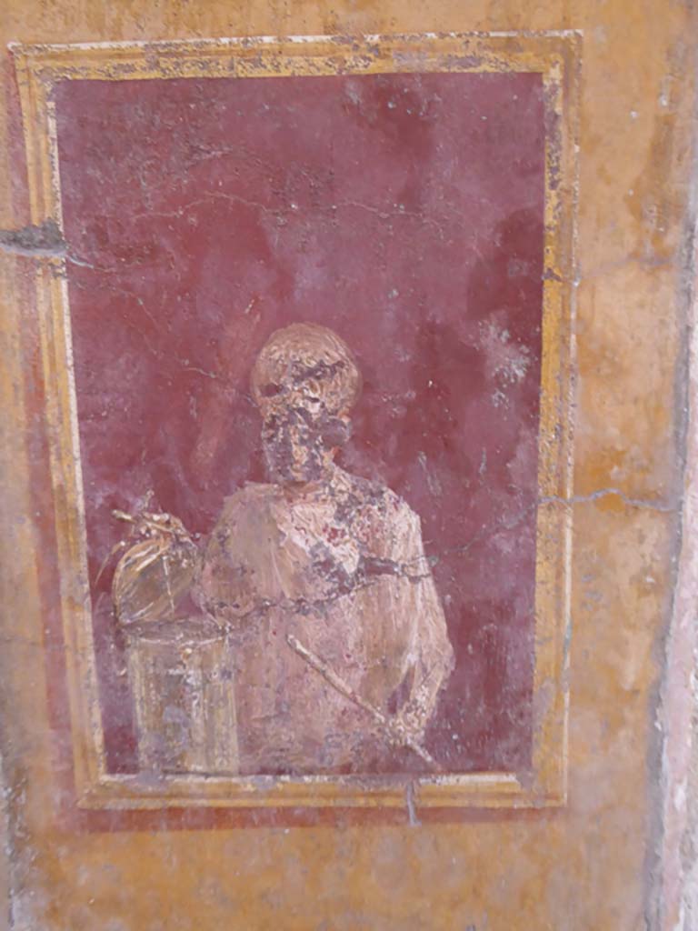 VI.15.1 Pompeii. January 2017.
Detail of painted panel from lower south wall of atrium between oecus and doorway leading to VI.15.27.
Foto Annette Haug, ERC Grant 681269 DÉCOR.