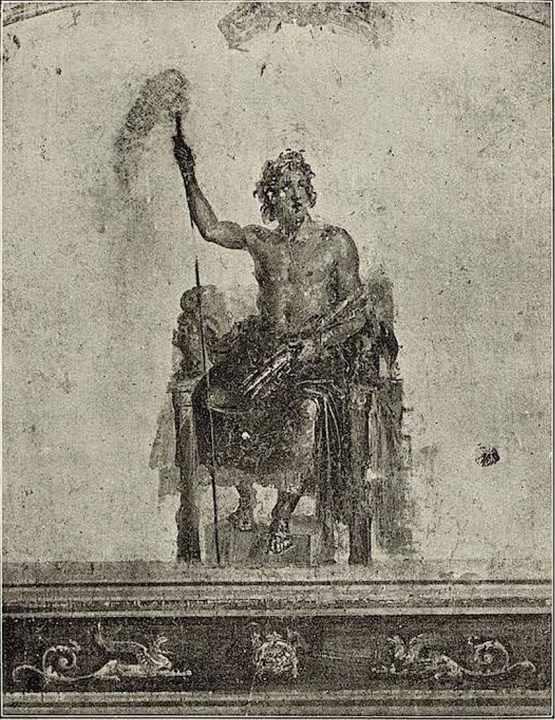 VI.15.1 Pompeii. c.1898.
Painting, detail as above, from centre of upper west wall in oecus on south side of atrium.
See Sogliano, A. La Casa dei Vettii in Pompei in Mon. Ant. 1898. (p.261/262, fig. 11).