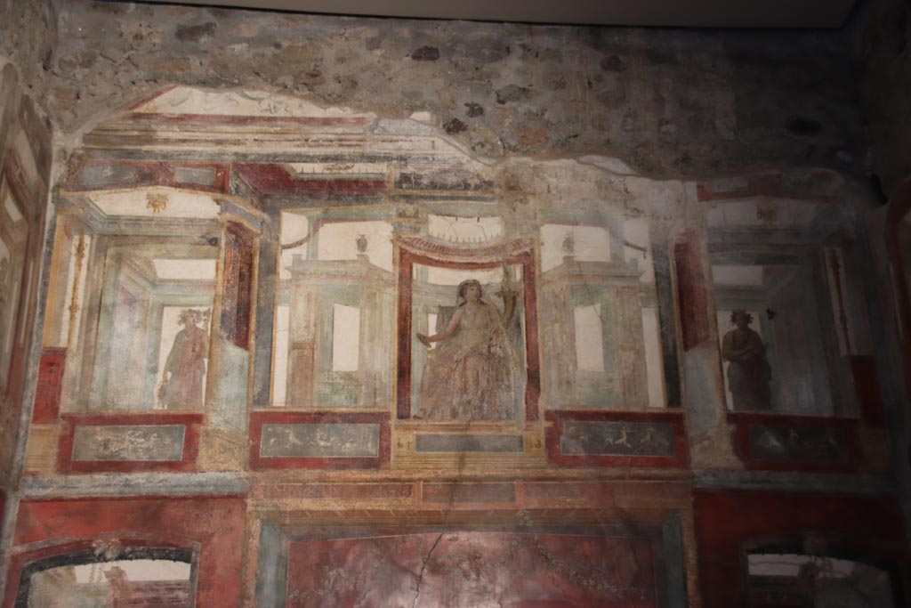 VI.15.1 Pompeii. October 2023. Upper east wall of exedra. Photo courtesy of Klaus Heese.
