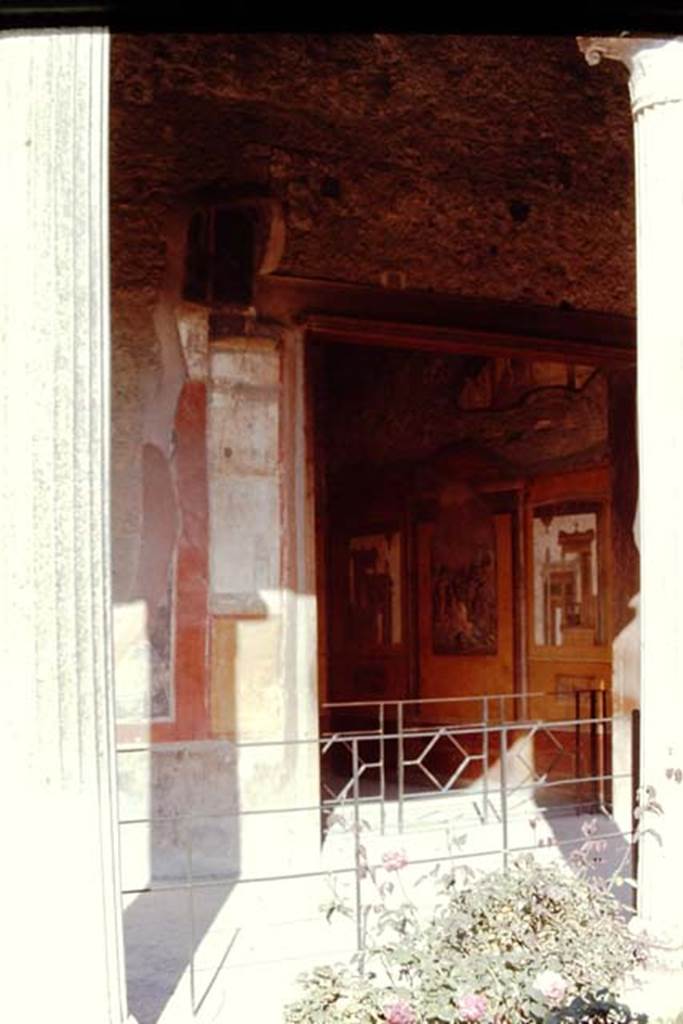 VI.15.1 Pompeii, 1968. Looking east across portico towards doorway to exedra situated on south-east side of peristyle. Photo by Stanley A. Jashemski.
Source: The Wilhelmina and Stanley A. Jashemski archive in the University of Maryland Library, Special Collections (See collection page) and made available under the Creative Commons Attribution-Non Commercial License v.4. See Licence and use details.
J68f0100