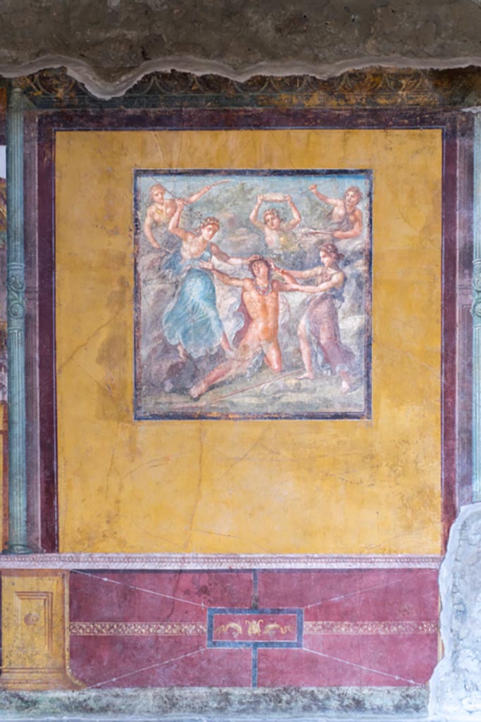 VI.15.1 Pompeii. March 2023.
Central painting on east wall of exedra - the death of Pentheus. Photo courtesy of Johannes Eber.