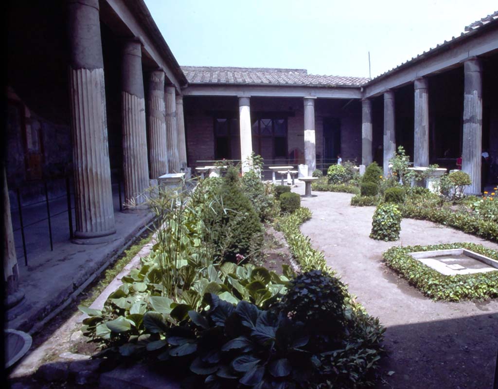 VI.15.1 July 1980. Looking north along west portico of garden towards north end.
Photo courtesy of Rick Bauer, from Dr George Fay’s slides collection.