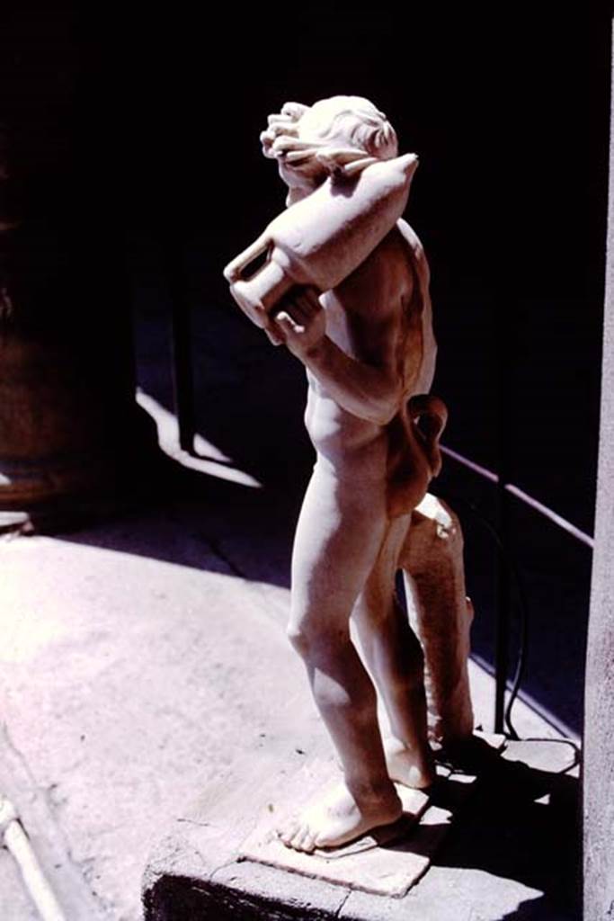 VI.15.1 Pompeii. 1977. Marble statue from north-east corner. Photo by Stanley A. Jashemski.
Source: The Wilhelmina and Stanley A. Jashemski archive in the University of Maryland Library, Special Collections (See collection page) and made available under the Creative Commons Attribution-Non Commercial License v.4. See Licence and use details. J77f0557