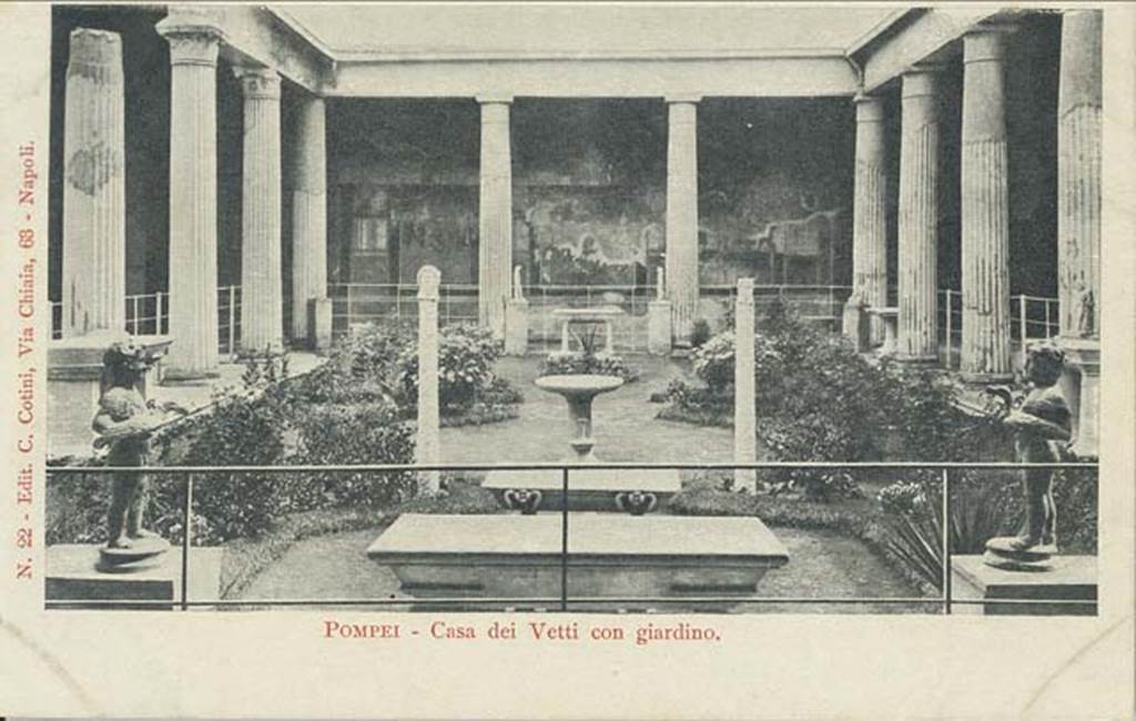 VI.15.1 Pompeii. Possibly early 1900s? Looking south from north portico, across peristyle garden. Photo courtesy of Rick Bauer.