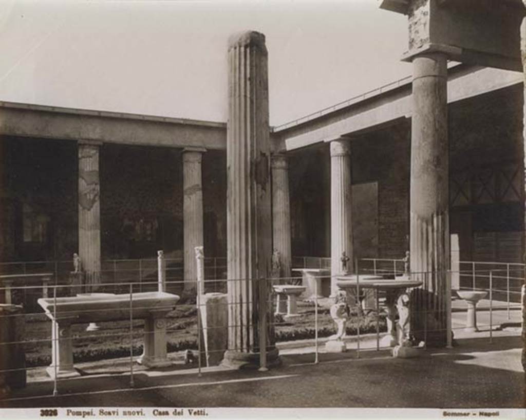 VI.15.1 Pompeii. Old photograph by Sommer, no 3026. Looking north-west across peristyle from east portico. Photo courtesy of Rick Bauer.