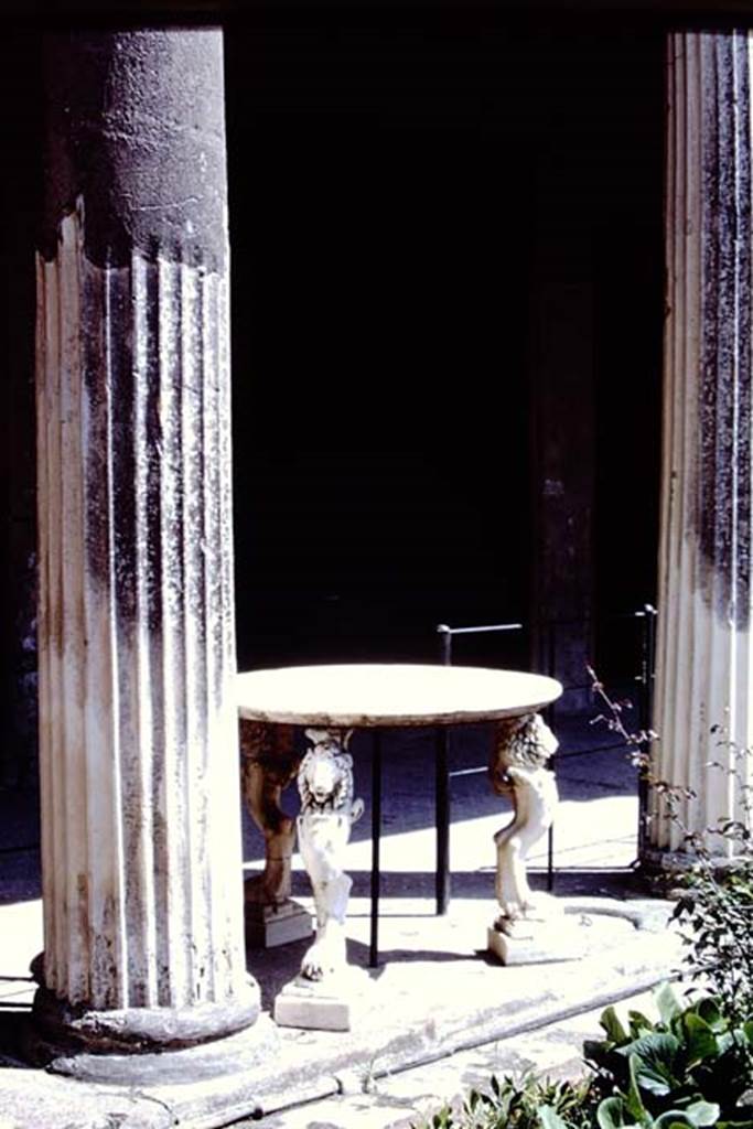 VI.15.1 Pompeii. 1968. Looking south-east across garden towards table with three lion legs.
Photo by Stanley A. Jashemski.
Source: The Wilhelmina and Stanley A. Jashemski archive in the University of Maryland Library, Special Collections (See collection page) and made available under the Creative Commons Attribution-Non Commercial License v.4. See Licence and use details.
J68f2053