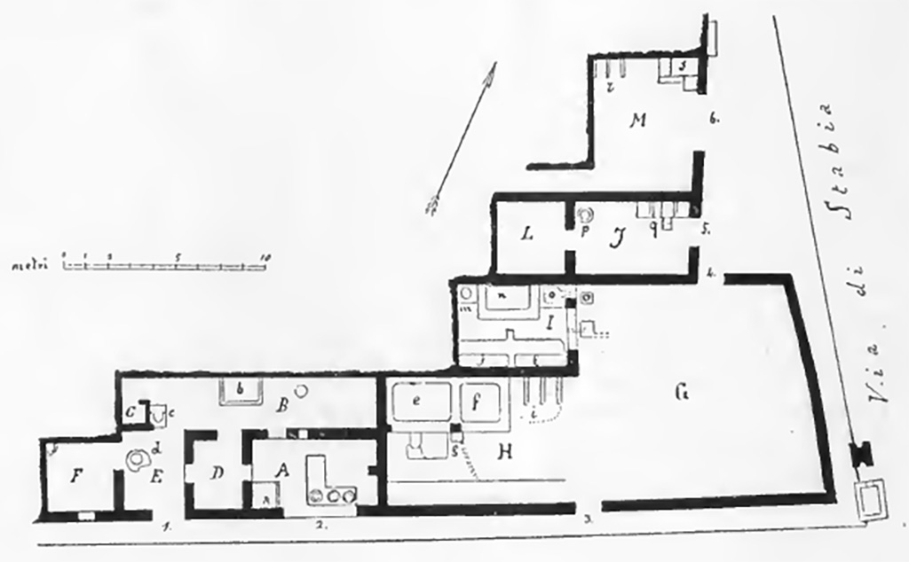 VI.16.1/2 and VI.16.3 Pompeii. Drawing of plan from NdS 1906; for details of VI.16.3 see pages 348-350.
See Notizie degli Scavi di Antichità, 1906, (p.346, fig.1)