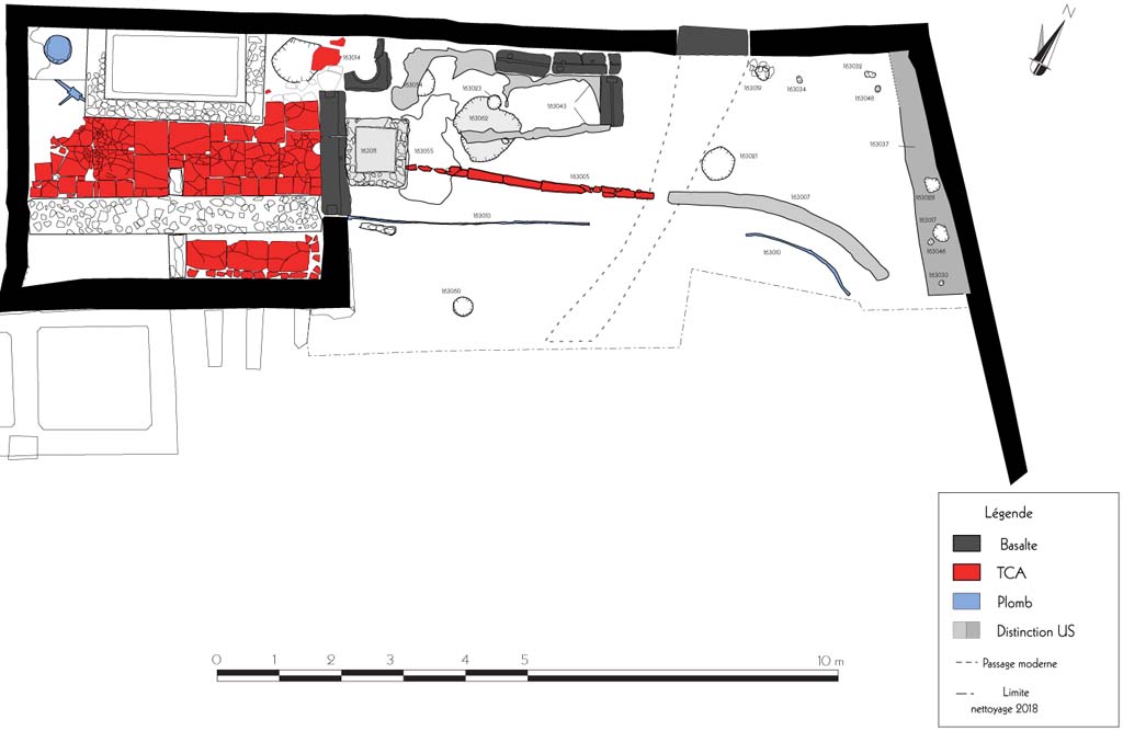 Fig. 11 – Pompéi, VI 16, 3-4, pièces 1 et 3. Plan de la seconde phase de l’atelier.
Relevé, dessin : F. Fouriaux/EFR. Licence creative commons, © CC BY-NC-SA.
