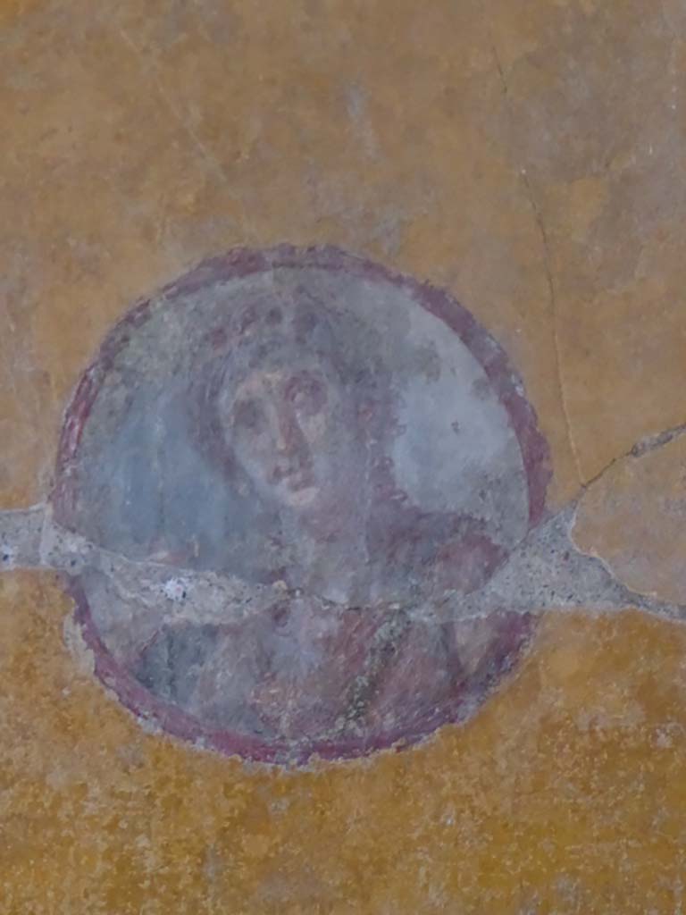 VI.16.7 Pompeii. September 2015. Room R, painted medallion from north end of the west wall.
Foto Annette Haug, ERC Grant 681269 DÉCOR.