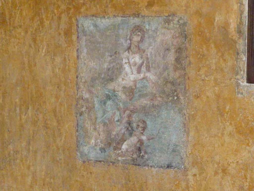 VI.16.7 Pompeii. June 2013.
Room R, north wall with central wall painting of Venus fishing.
Photo courtesy of Buzz Ferebee.