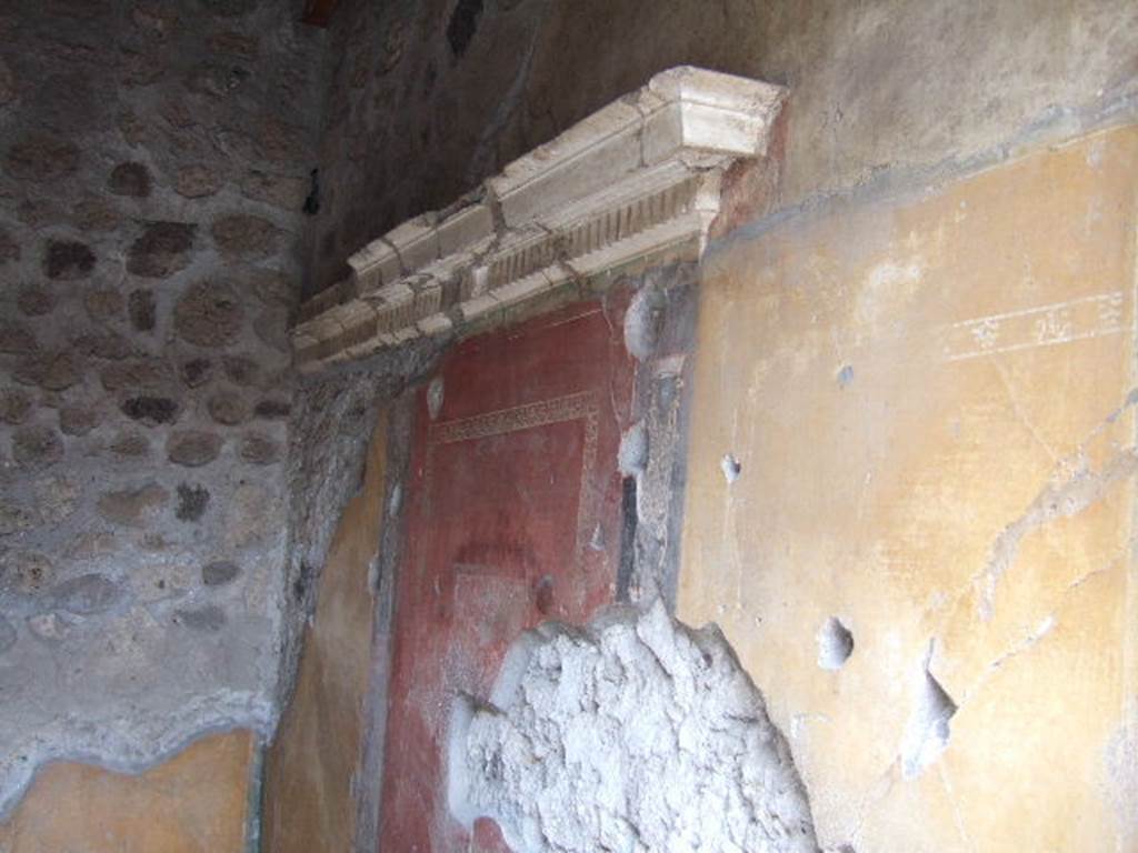 VI.16.7 Pompeii. May 2006. Room C. South wall with red and yellow panels.