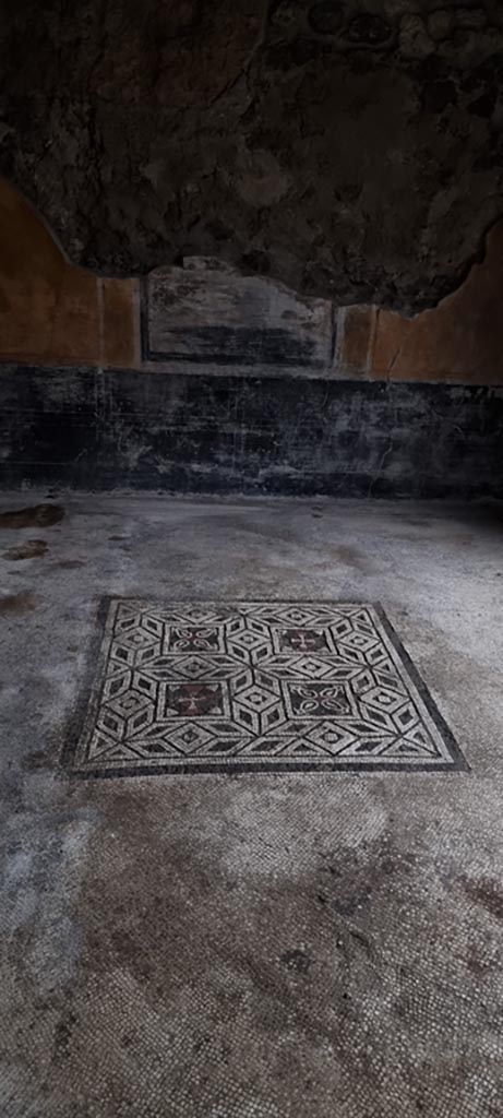 VI.16.7 Pompeii. January 2023.
Tablinum E, looking across flooring towards north wall from small doorway on east portico.
Photo courtesy of Miriam Colomer.