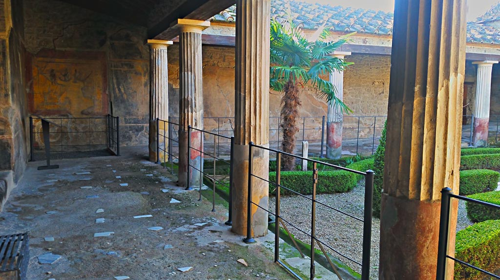 VI.16.7 Pompeii. December 2019. Looking towards south-east corner of peristyle, with lararium. Photo courtesy of Giuseppe Ciaramella.