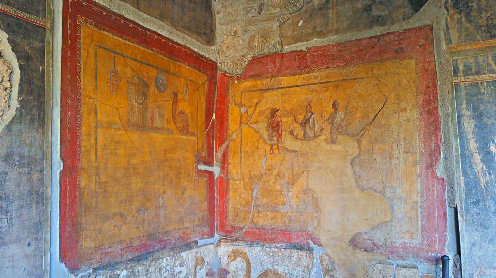 VI.16.7 Pompeii. December 2019. Room F, upper lararium in south-east corner of peristyle. Photo courtesy of Giuseppe Ciaramella.