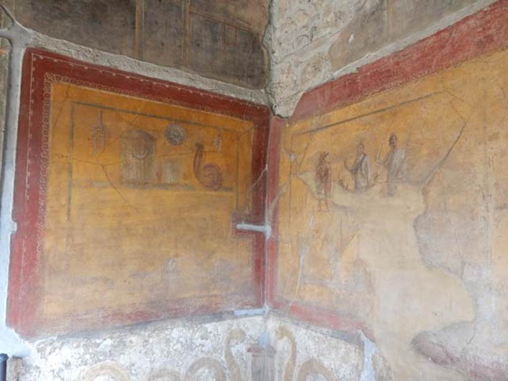 VI.16.7 Pompeii. May 2016. Room F, lararium in south-east corner of peristyle.
Photo courtesy of Buzz Ferebee.