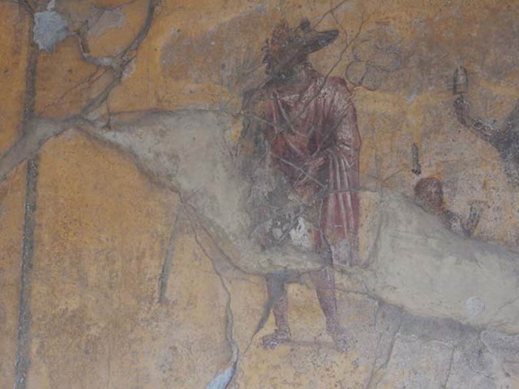 VI.16.7 Pompeii. May 2016. Room F, south wall with painting of Anubis. Photo courtesy of Buzz Ferebee.