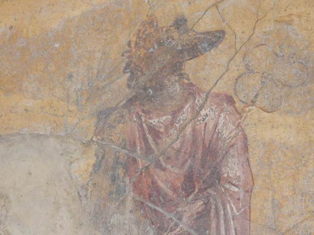 VI.16.7 Pompeii. May 2016. Room F, detail of painting of Anubis. Photo courtesy of Buzz Ferebee.