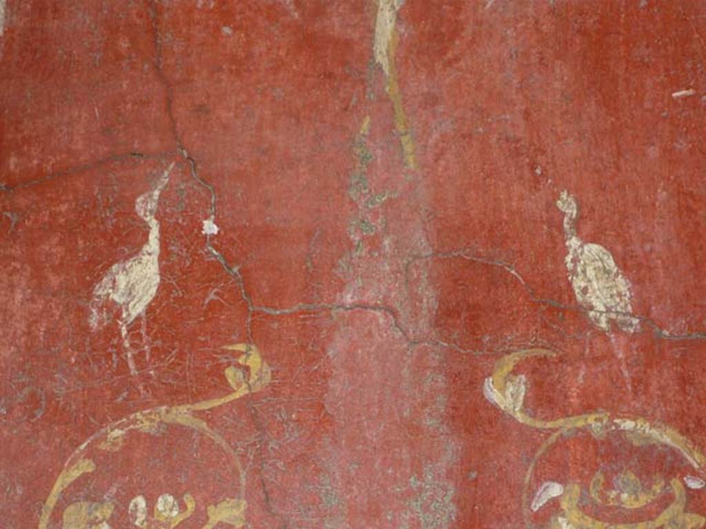 VI.16.7 Pompeii. June 2013. Room N, detail of birds on candelabra on east wall, after restoration.
Photo courtesy of Buzz Ferebee.