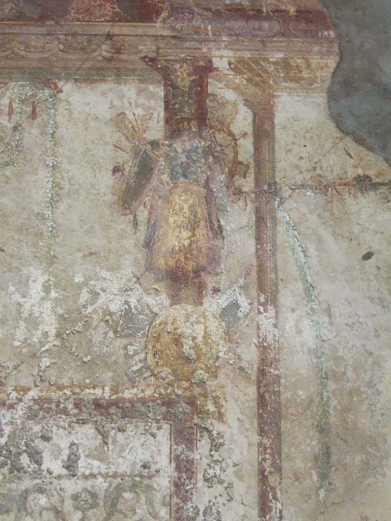 VI.16.7 Pompeii. May 2006. Room Q, painted decoration from upper west end of central panel.