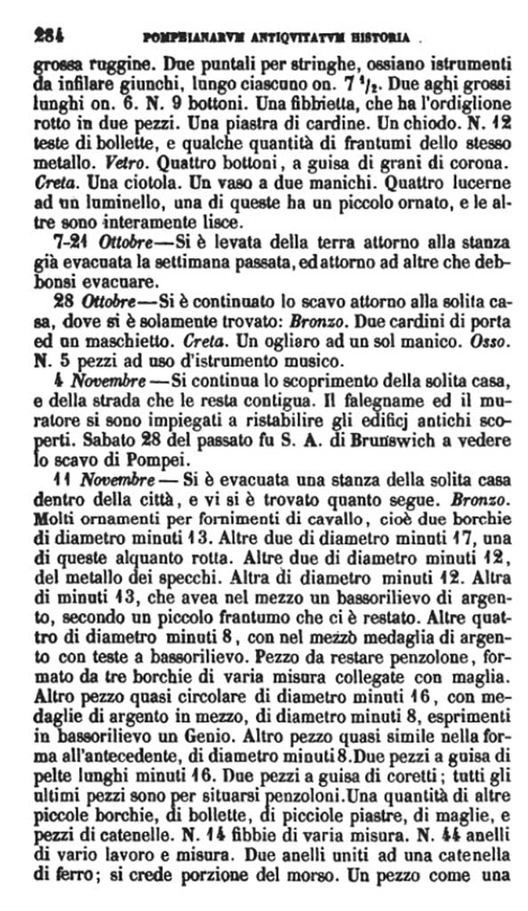 Copy of Pompeianarum Antiquitatum Historia 1, I, Page 284, September to November 1775