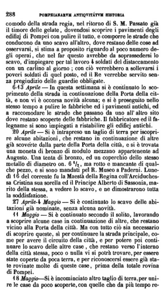 Copy of Pompeianarum Antiquitatum Historia 1, I, Page 288, March to May 1776.