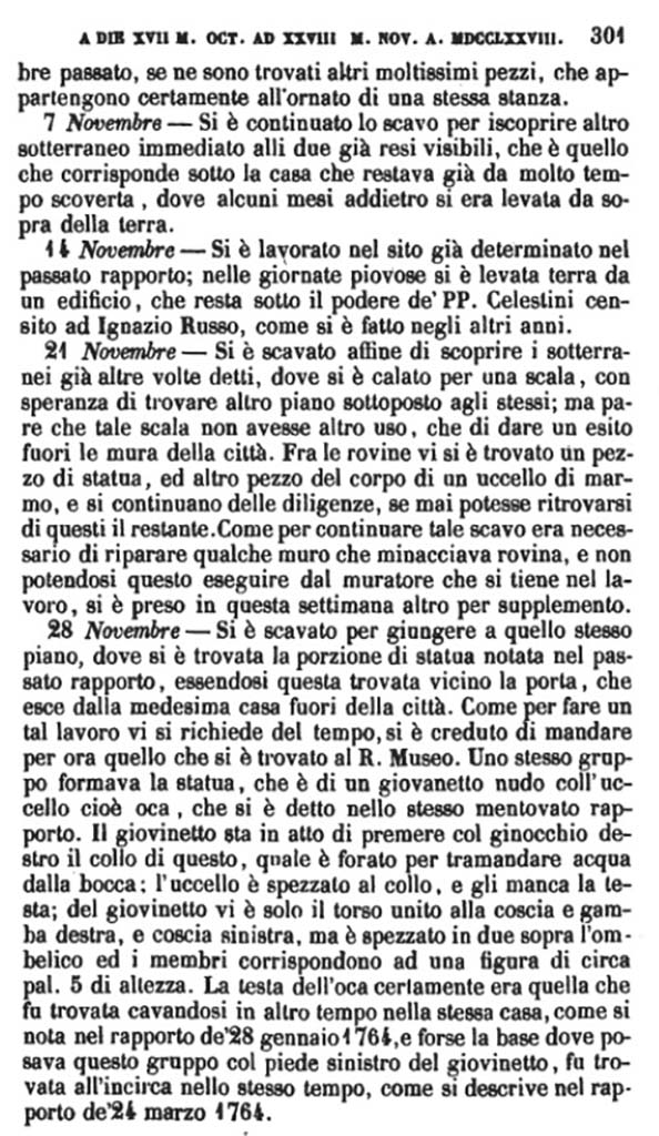 Copy of Pompeianarum Antiquitatum Historia 1, I, Page 301, November 1778