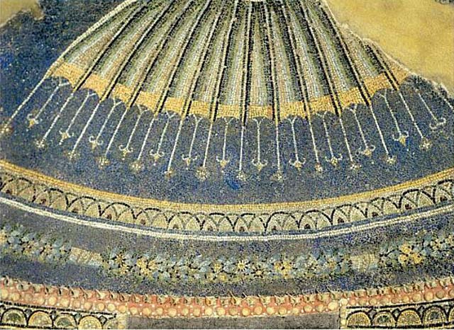 VI.17.42 Pompeii. 1980. Summer triclinium 31, nymphaeum. Detail from original mosaic pattern in apse.  Photo by Stanley A. Jashemski.   
Source: The Wilhelmina and Stanley A. Jashemski archive in the University of Maryland Library, Special Collections (See collection page) and made available under the Creative Commons Attribution-Non Commercial License v.4. See Licence and use details. J80f0213
