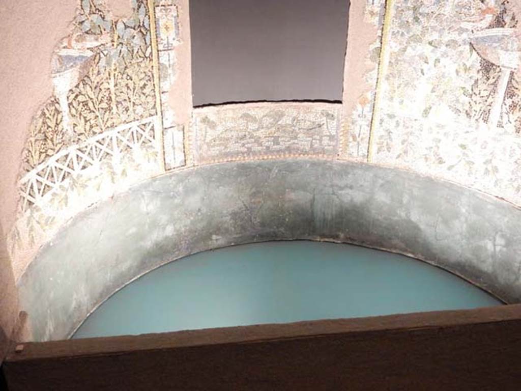 VI.17.42, Pompeii, May 2018. Reconstruction of base of nymphaeum. Photo courtesy of Buzz Ferebee.e.